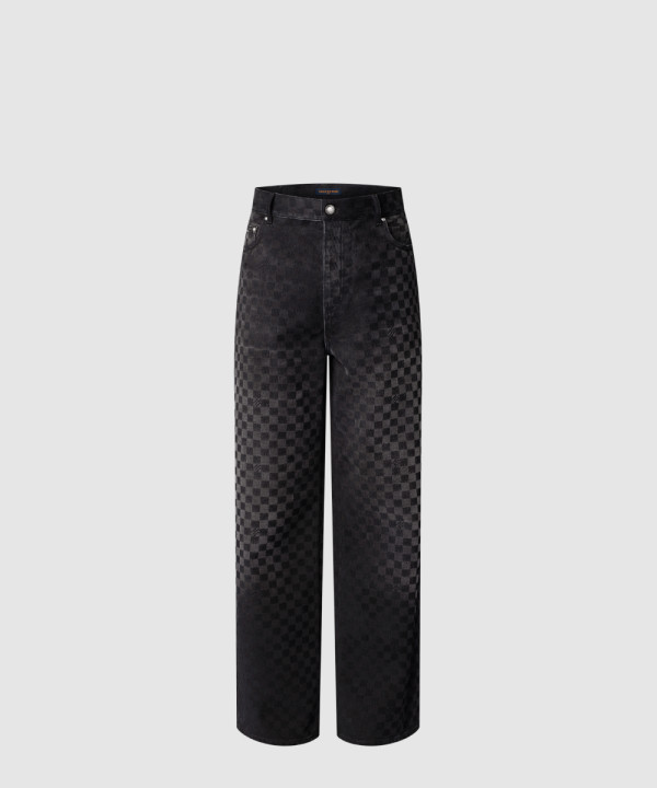 [LOUIS VUITTON-루이비통]플록드 다미에 데님 와이드 레그 팬츠 1AHBKQ