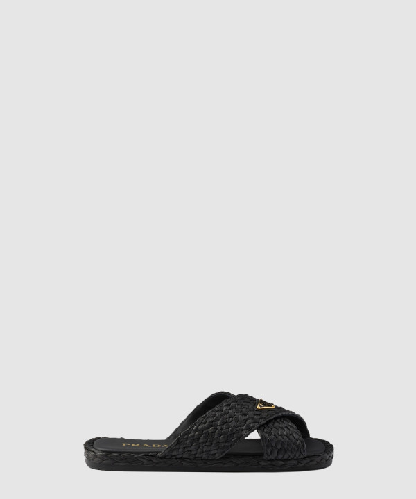 [PRADA-프라다]라피아 크로스 슬라이드 1XX750